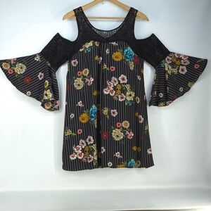 Trixxi Cold Shoulder Lace Floral Tunic XL Bell Sleeve Whimsigoth Dark Fairy Cute